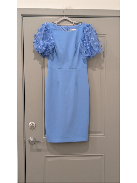 Eliza J Dresses & Skirts - Eliza J Blue 3D Floral Butterfly Puff Sleeve Midi Dress Size 6